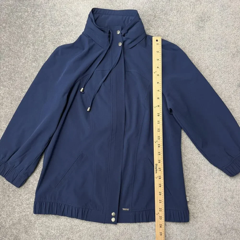 Chico's Zenergy Jacket Womens 0 Small Navy High Neck Stretch Zip Snap Raglan